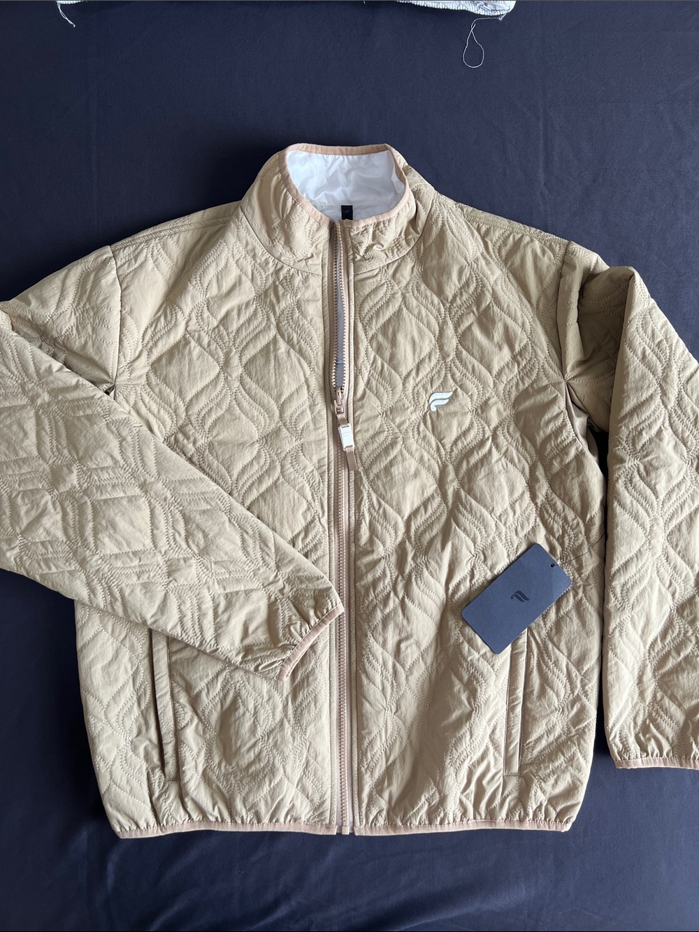Fabletics Men’s Reversible Reflective Quilted Light Tan Full-Zip Jacket